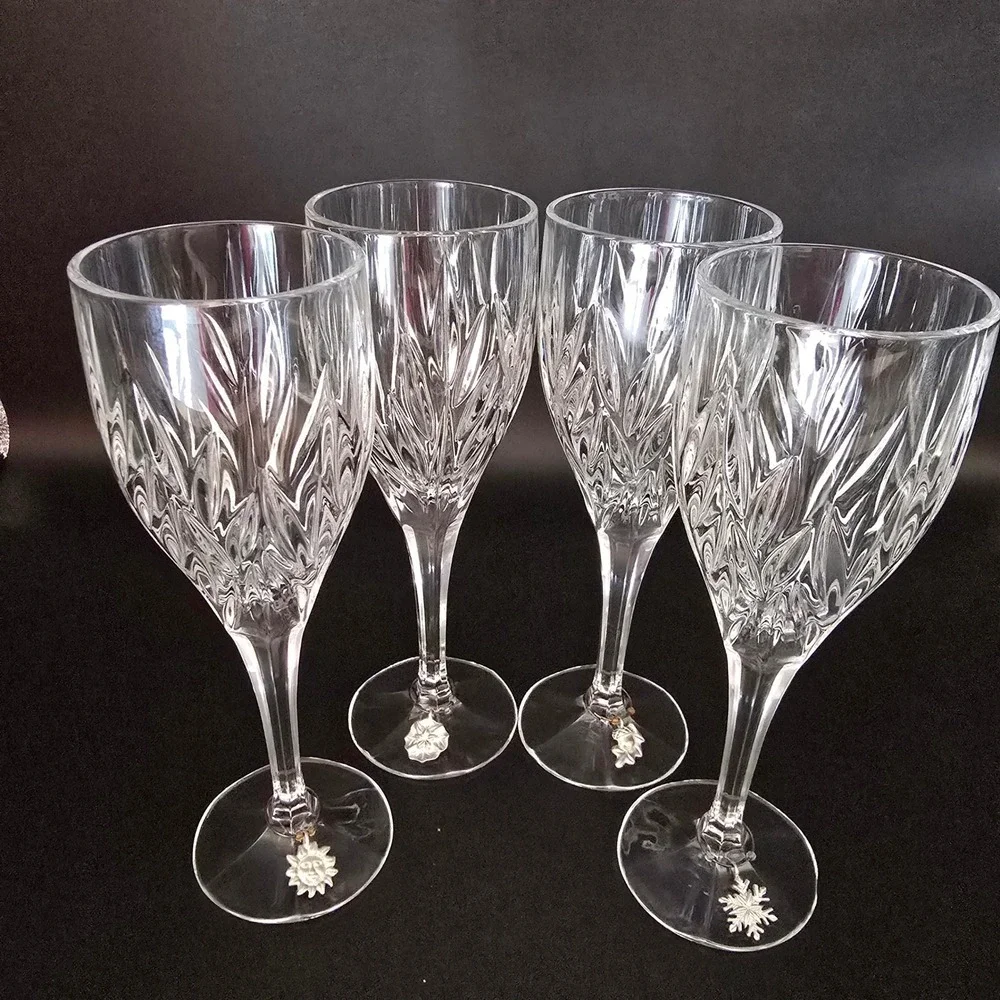 Stuart Crystal Clear Glass Facted Water/Champagne Wine/Goblet w/ Charms Set of 4